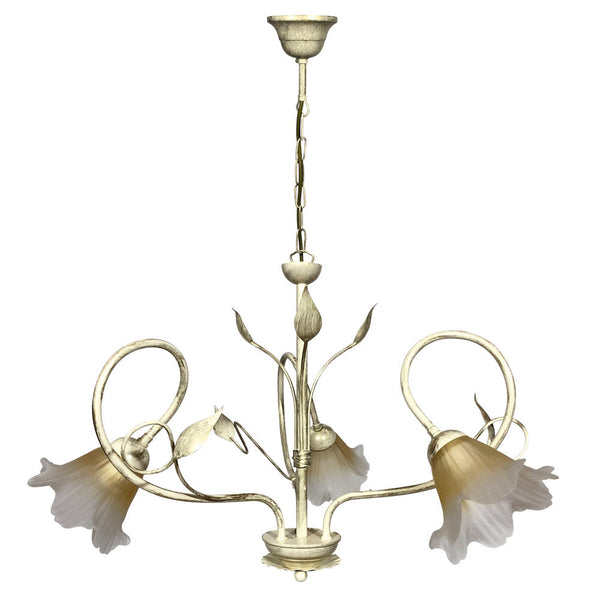 Lampadario 3xE14 Montatura Avorio Oro Vetro Satinato Sfumato Ambra E-Energy Melania online