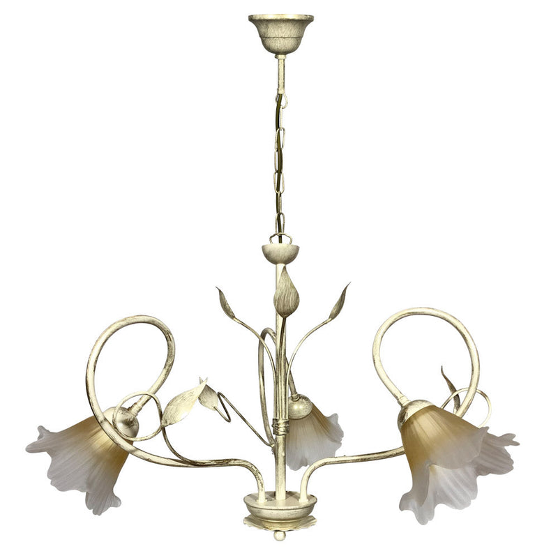 Lampadario 3xE14 Montatura Avorio Oro Vetro Satinato Sfumato Ambra E-Energy Melania