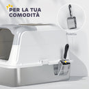 Lettiera Chiusa per Gatti a 2 Porte 60,4x40,4x41,8 cm Vaschetta in Acciaio Inox Bianco   