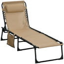 Sdraio da Giardino Pieghevole 185x58x30 cm con Schienale Reclinabile su 5 Posizioni e Cuscino in Tessuto a Rete e Acciaio Beige      