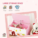Baule Portagiochi per Bambini Tema Animali 60x37x39 cm con Cerniere di Sicurezza in Legno Rosa      