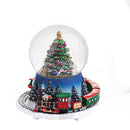 Carillon Natalizio Albero di Natale e Treno 16 cm in Resina e Vetro