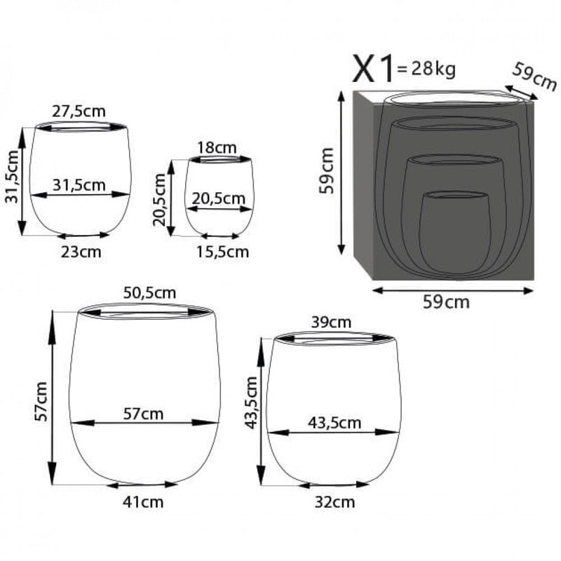 Set di 4 vasi  Peonia in Fibra sintetica Grigio scuro