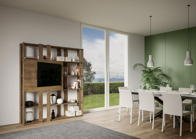 Libreria Moderna 5 Ripiani con Pannello per TV 178x36x204 cm in nobilitato Marrone
