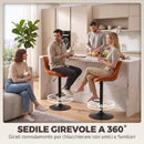 Set 2 Sgabelli da Bar Girevoli 47x53x90-110 cm Regolabili con Schienale in Velluto e Base in Metallo Arancione      