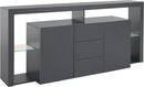 Credenza con 2 Ante 3 Cassetti e Ripiani in Vetro a Giorno 180x40x80 cm Essential 2A 3C Grigio Antracite Opaco  