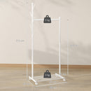 Stand Appendiabiti da Ingresso 68x43x171 cm Asta Ganci e Ripiano Inferiore con Ruote in Metallo Bianco  