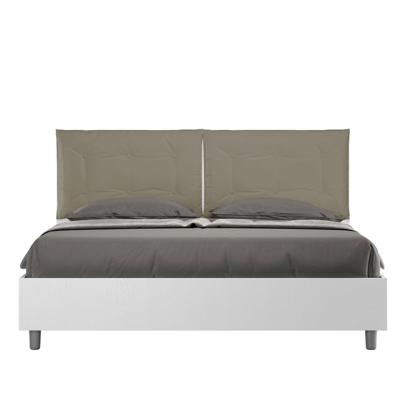 Letto Matrimoniale Struttura Bianco Frassico con Cuscini in Similpelle Egos Annalisa Cappuccino Varie Misure