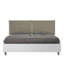 Letto Matrimoniale con Alzata Comoda Struttura Bianco Frassico con Cuscini in Similpelle Annalisa Cappuccino Varie Misure