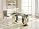 Tavolo Fisso 180x100x76 cm in Pietra con Top in Vetro Trasparente