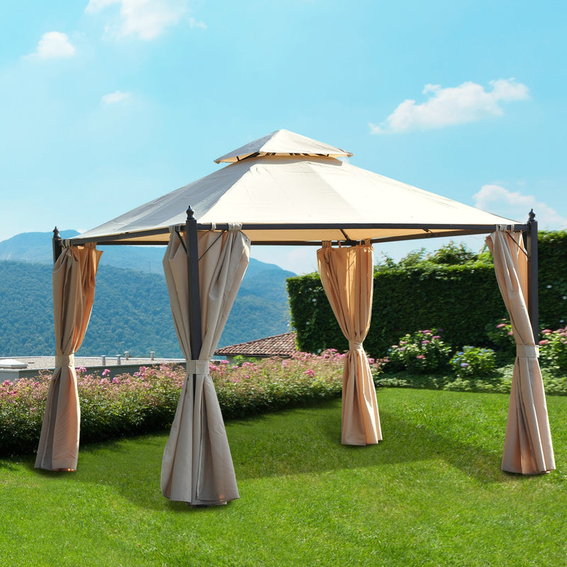 Gazebo da Giardino Impermeabile con Pannelli Laterali Beige 3x3m 