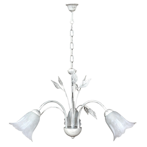 acquista Lampadario 3xE14 Montatura Bianco Argento Vetro Spugnato Bianco E-Energy Teresa
