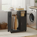 Mobile Asse da Stiro 127x42.5x99 cm con Piano d'Appoggio Effetto Lino 3 Ripiani a Cubo e Guida Nero      