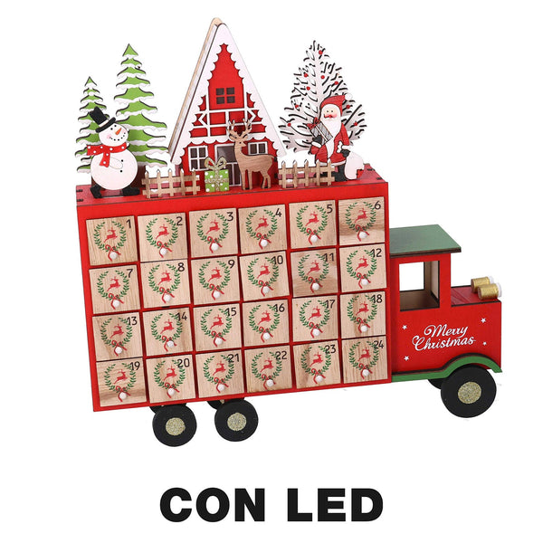 prezzo Calendario dell'Avvento in Legno con Led furgone rosso cm 32x7xh32