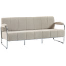 Divano 3 Posti Moderno 174x75x76 cm Rivestito in Ciniglia Struttura in Acciaio Beige      