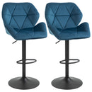 Set 2 Sgabelli da Bar 57x58x97-117 cm in Poliestere Vellutato Blu