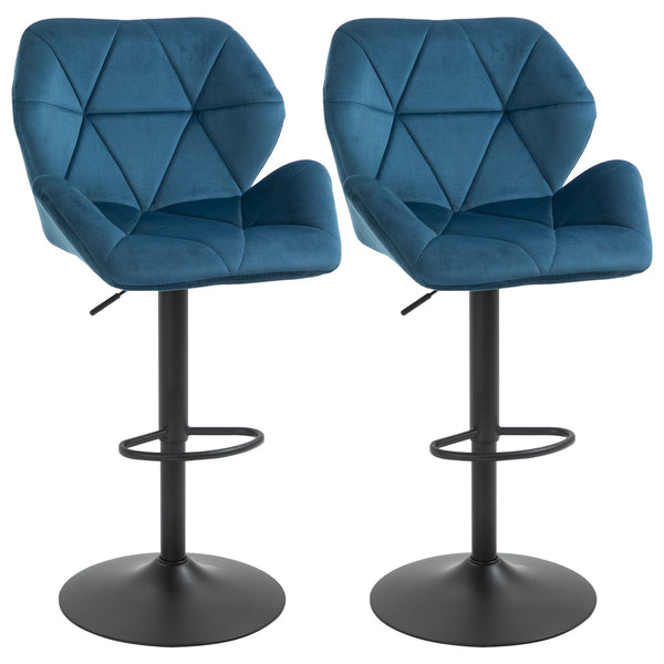 acquista Set 2 Sgabelli da Bar 57x58x97-117 cm in Poliestere Vellutato Blu