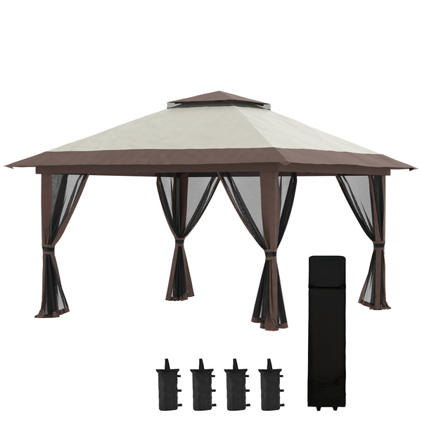 Gazebo Pieghevole 4x4 m ad Altezza Regolabile con Zanzariera e Borsa in Metallo e Tessuto Oxford Beige acquista