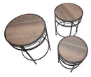 Tavolinetti Essential Tris Ø46x58-40x50-34x44 cm in Ferro e MDF Nero e Marrone