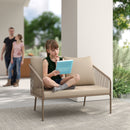 Divano da Giardino 2 Posti Stile Boho 112x72x76 cm con Cuscini Sfoderabili e Braccioli in Rattan PE e Acciaio Beige      