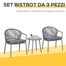 Set Tavolino e 2 Sedie con Cuscini da Giardino in Rattan PE Grigio