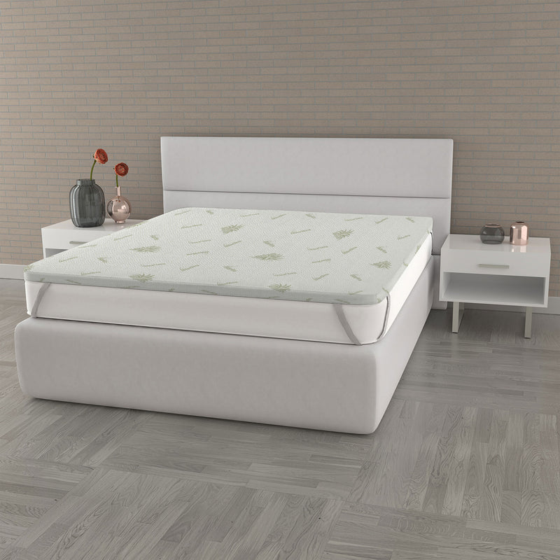 Topper Memory Sfoderabile Fodera Aloe con Elastici in Poliestere Bianco Varie Misure