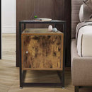 Tavolino Divano Mobiletto Comodino in Metallo Legno e Vetro con Anta e Ripiano