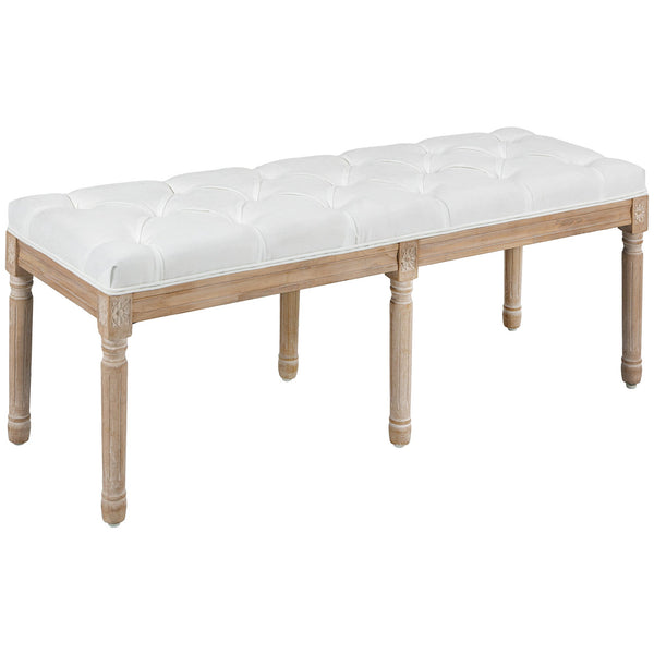 Panca Fondo Letto Imbottita Stile Vintage 117x40x48 cm in Tessuto e Gambe in Legno Crema prezzo