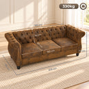 Divano 3 Posti Chesterfield 206x82x76 cm con Seduta Ampia in Tessuto Effetto Pelle Caffè      
