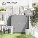 Armadio da Esterno Capanno Porta Attrezzi 74x43x88 cm con Mensola e con 2 Ante in Legno Grigio      