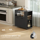 Carrello Cucina 75x40x80,5 cm con Ripiano Aperto Armadietto e Scaffale Laterale in Legno Nero      