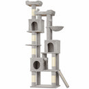 Albero Tiragraffi 60x40x200 cm con Pali in Sisal 2 Cucce 3 Casette e Amaca in Truciolare e Peluche Grigio Chiaro      