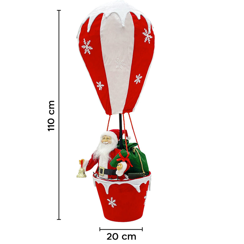 Babbo Natale con Mongolfiera H110 cm con Luci e Suoni