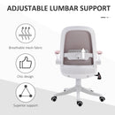 Sedia da Ufficio Ergonomica Altezza Regolabile 62,5x60x94-104 cm in Tessuto Effetto Lino Bianco e Rosa  