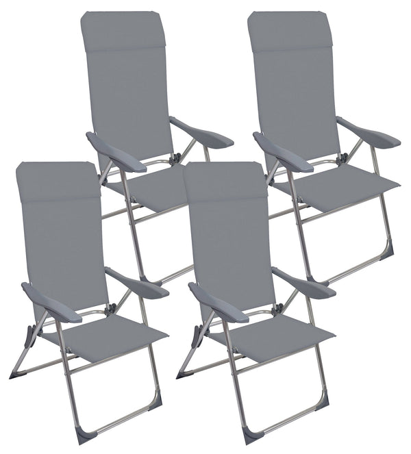 acquista Set 4 Sedie a Sdraio Reclinabili Pieghevoli 59x64x108 cm in Alluminio e Textilene Grigio