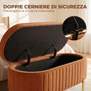 Panca Contenitore Ovale 72 L 107x42x45,5 cm con Coperchio Sollevabile in Velluto e Compensato Marrone      