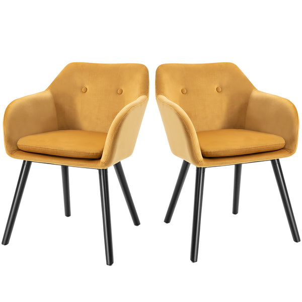 online Set di 2 Sedie per Sala da Pranzo con Braccioli Imbottite 54x56x74 cm in Velluto Giallo
