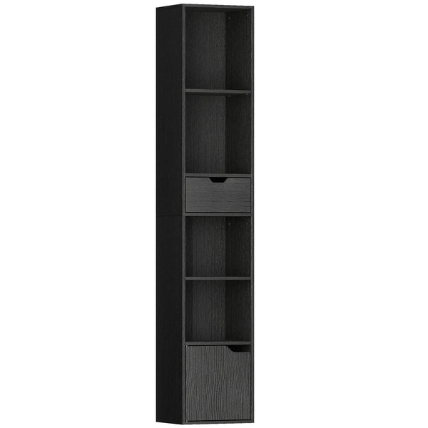 Libreria 30x24x158 cm a 4 Ripiani Aperti con Armadietto e Cassetto Nero acquista