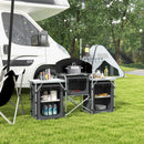 Cucina da Campeggio Pieghevole 172x48x119 cm con Ripiani e Ganci Nero   