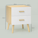 Comodino in Stile Scandinavo 40x40x50 cm con 2 Cassetti in Legno Bianco 