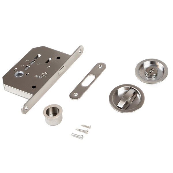 Kit di Serratura con Nottolino Rotondo per Porte Scorrevole Acciaio Nichel Satinato. Emuca sconto