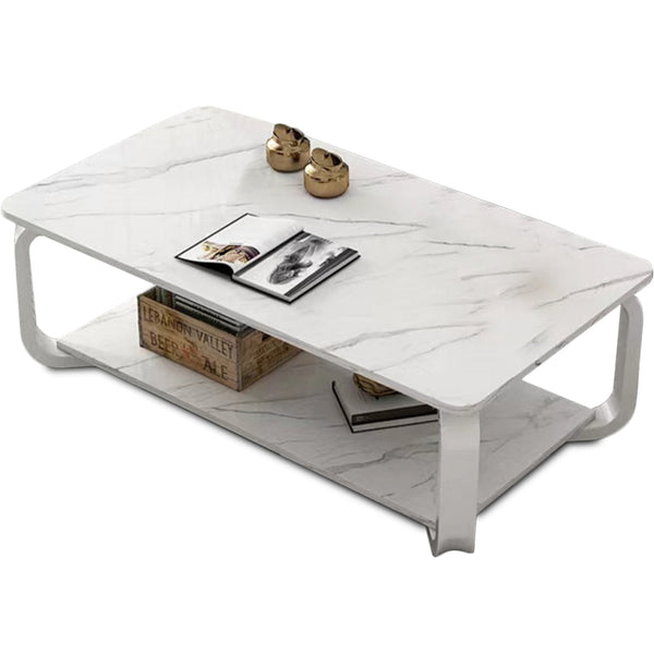 online Tavolino Basso da Caffè 100x48x43 cm 2 Livelli Design Luxury Effetto Marmo Bianco