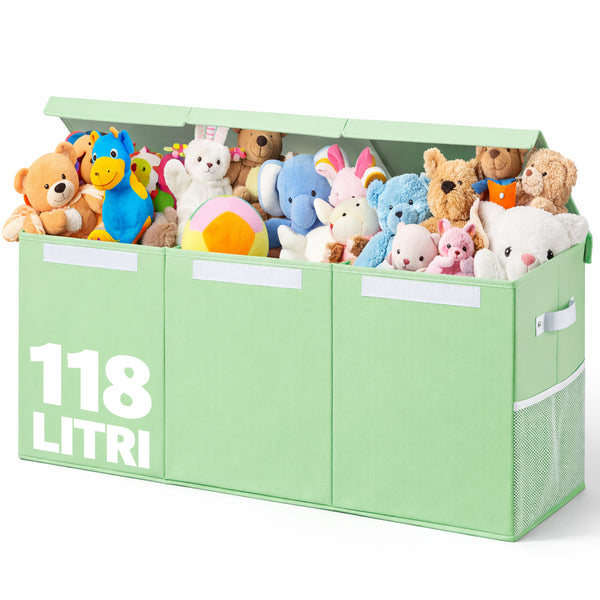 online Box Contenitore per Giocattoli 91,5x32x40,5 cm Pieghevole 3 Scomparti 118L in TNT Verde