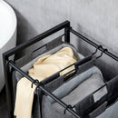 Mobile Portabiancheria 106x40x75 cm con 3 Sacchi in Tessuto e 3 Ripiani Grigio e Marrone