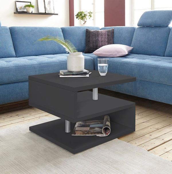 Tavolino a S con Ripiani a Giorno 55x41,5x55 cm Zeta Grigio Antracite sconto