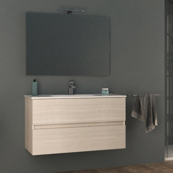 Mobile Bagno Sospeso 100 cm Lavabo e Specchio Tavassi Giove Rovere Bianco prezzo