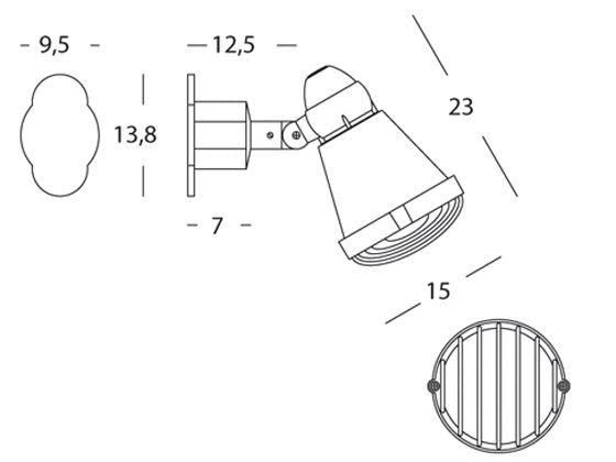 Lampada Spot con Griglia Orientabile Colore Alluminio per Esterno Linea City Livos