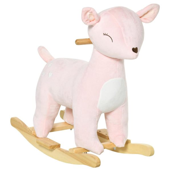 Cavallo a Dondolo per Bambini in Legno e Peluche Cervo Rosa sconto