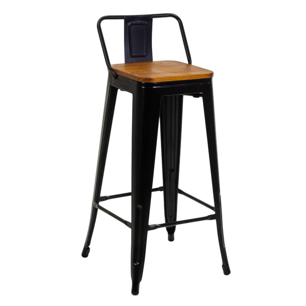 acquista Sgabello con Schienale New Bristol 42x42xh77/94 cm in Ferro Nero con seduta in Legno