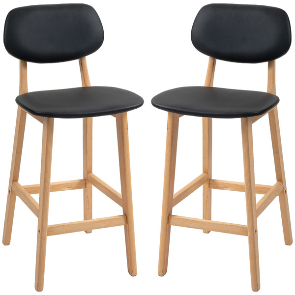 Set 2 Sgabelli da Bar con Schienale 42x47x92 cm Rivestimento Finta Pelle e Poggiapiedi Nero prezzo